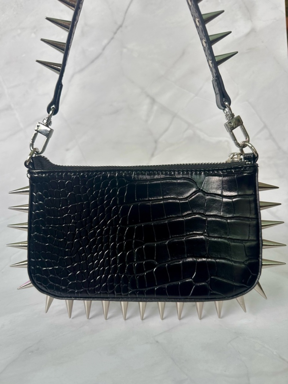 Urban Outfitters Black Spike Croc-Textured Shoulder Bag